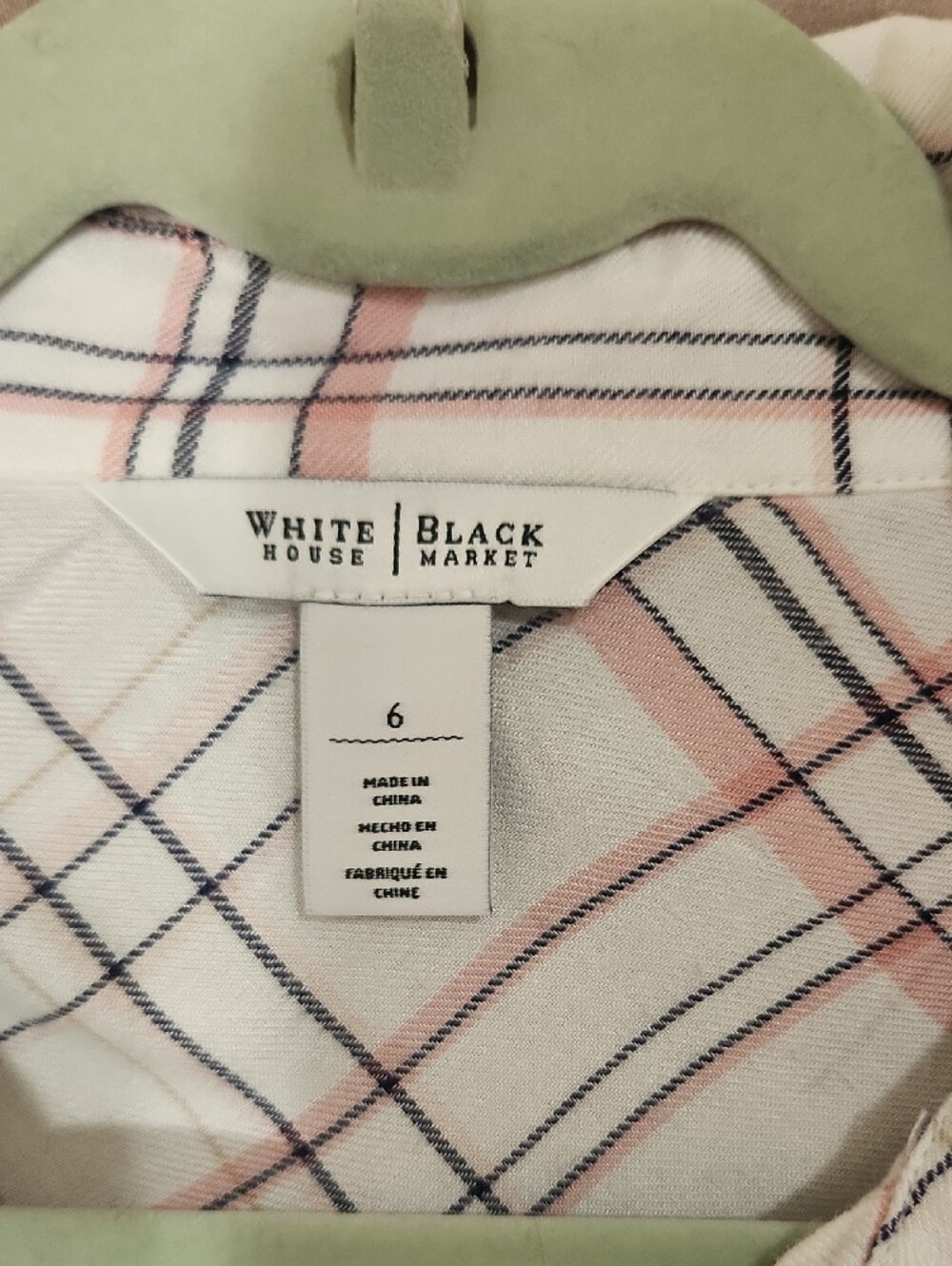White House Black Market White Plaid Button-Down Shirt with Pink & Black Lines - Picture 2 of 7
